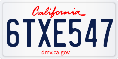 CA license plate 6TXE547