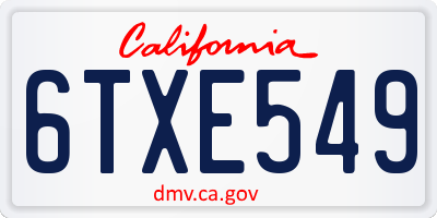 CA license plate 6TXE549