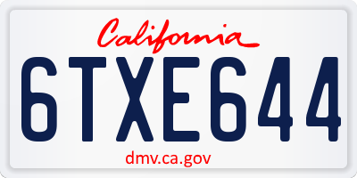 CA license plate 6TXE644