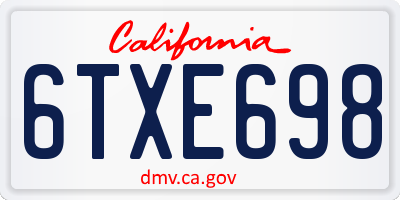 CA license plate 6TXE698