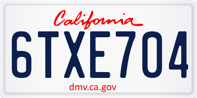 CA license plate 6TXE704