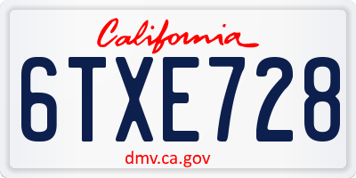 CA license plate 6TXE728