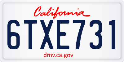 CA license plate 6TXE731
