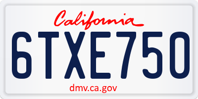 CA license plate 6TXE750