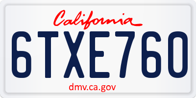 CA license plate 6TXE760