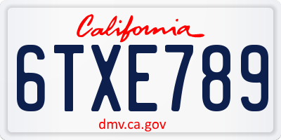 CA license plate 6TXE789