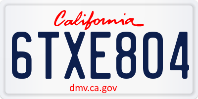CA license plate 6TXE804