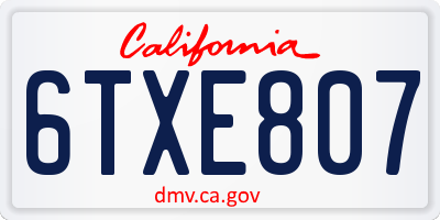 CA license plate 6TXE807