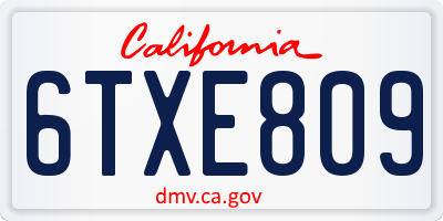 CA license plate 6TXE809