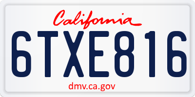 CA license plate 6TXE816