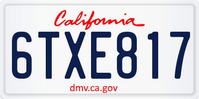 CA license plate 6TXE817