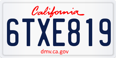 CA license plate 6TXE819