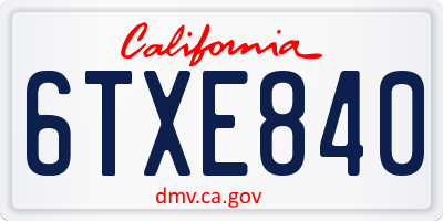 CA license plate 6TXE840