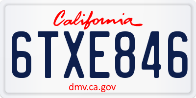 CA license plate 6TXE846