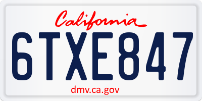 CA license plate 6TXE847