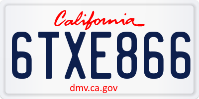 CA license plate 6TXE866