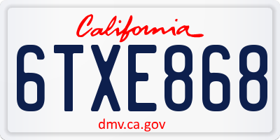 CA license plate 6TXE868