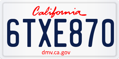 CA license plate 6TXE870