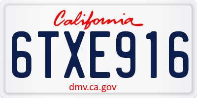 CA license plate 6TXE916