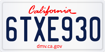 CA license plate 6TXE930