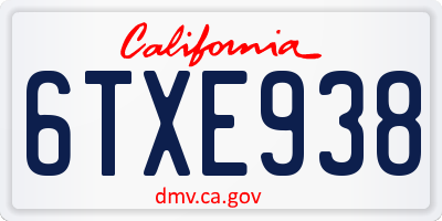 CA license plate 6TXE938