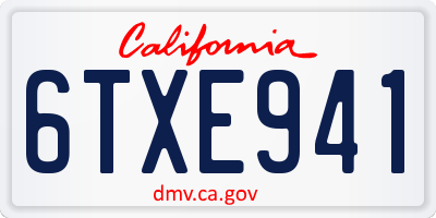 CA license plate 6TXE941