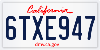 CA license plate 6TXE947