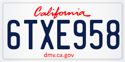 CA license plate 6TXE958