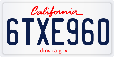 CA license plate 6TXE960