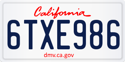 CA license plate 6TXE986