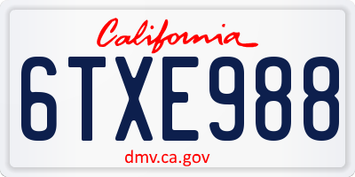 CA license plate 6TXE988