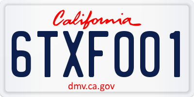 CA license plate 6TXF001