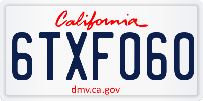CA license plate 6TXF060