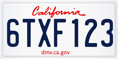 CA license plate 6TXF123
