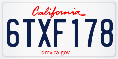 CA license plate 6TXF178