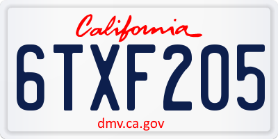 CA license plate 6TXF205
