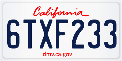 CA license plate 6TXF233