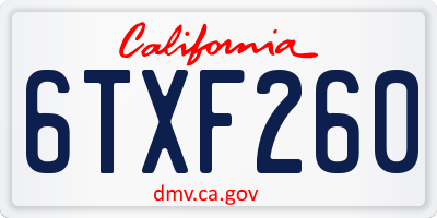 CA license plate 6TXF260