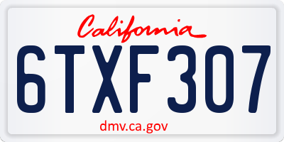 CA license plate 6TXF307
