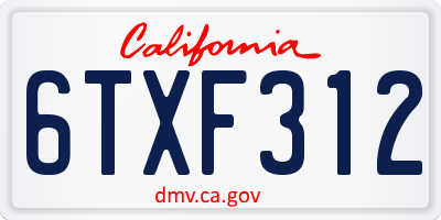 CA license plate 6TXF312