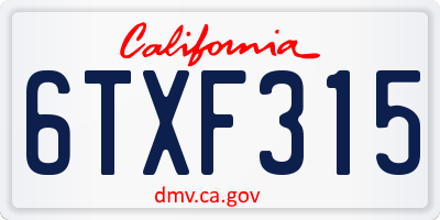 CA license plate 6TXF315