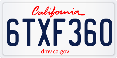 CA license plate 6TXF360