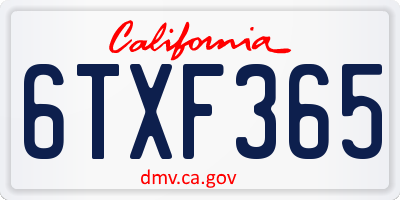 CA license plate 6TXF365