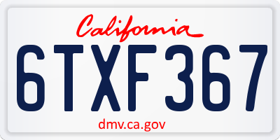 CA license plate 6TXF367