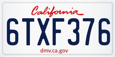 CA license plate 6TXF376