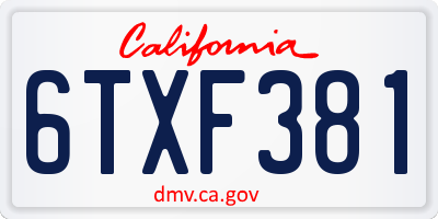 CA license plate 6TXF381