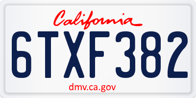 CA license plate 6TXF382