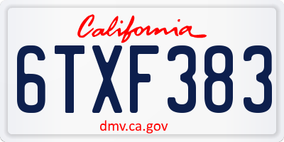 CA license plate 6TXF383