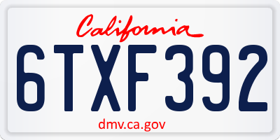 CA license plate 6TXF392