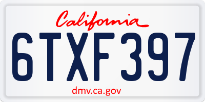 CA license plate 6TXF397